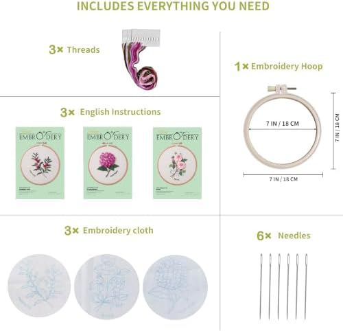 3 Pack Beginner Embroidery Kit for Adults with Tools & Instruction