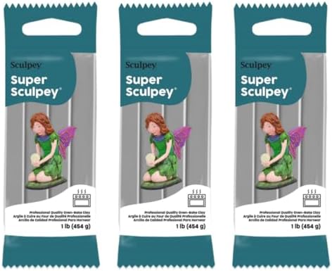Super Sculpey Professional Quality Oven-Bake Polymer Clay, Gray, 1 lb. (Pack of 3)