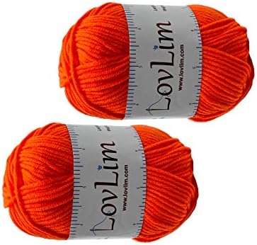 Yarn Pack, 2 skeins of 50g Each, Soft Cotton Yarn for Crochet and Knitting, Craft DK Amigurumi Yarn (Bright Orange)