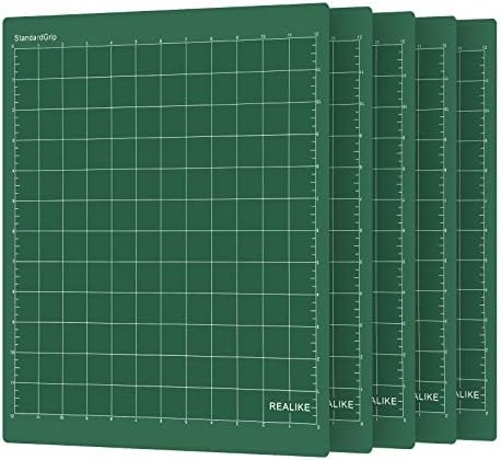 REALIKE StandardGrip Cutting Mat Compatible with Cricut Maker 3/Maker 4/Maker/Explore 3/4/Air 2/Air/One (12x12 Inch 5 Mats), Green Standard Adhesive Sticky Cutting Mats for Crafts