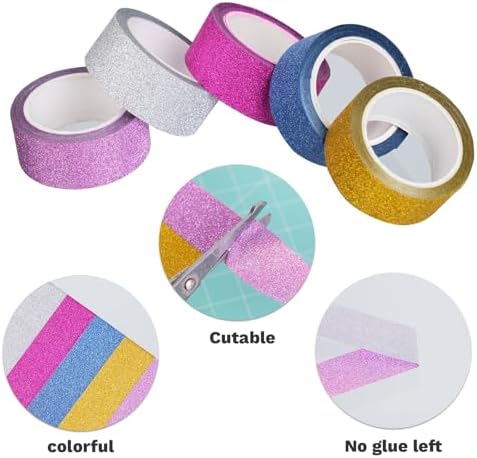 10 Rolls Glitter Washi Tape Set, 15mm x 3m Sparkle Decorative Masking Tape, Premium Adhesive Craft Tape for DIY Scrapbooking, Gift Wrapping, Planners and Art Projects