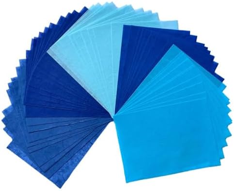 A5 50 Sheets Natural Fiber Mulberry Tree Mulberry Paper Sheets Art Tissue Washi Paper Design Craft Art Origami Suppliers Card Making 8.3" x 5.8". (Blue Tone, A5)