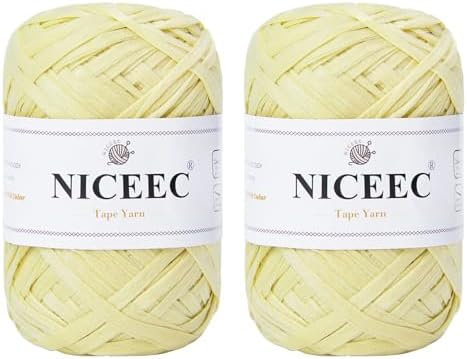 NICEEC 2 Skeins Soft Tape Yarn-Pale Yellow