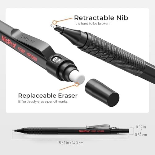 Nicpro 33PCS Black Metal Mechanical Pencil Set in Leather Case
