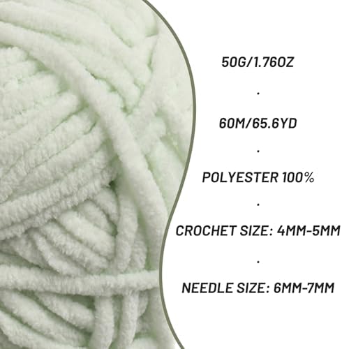 Plush Chenille Chunky Crochet Yarn - Baby Yarn for Crocheting Soft - Velvet Yarns Knitting for Blankets Crafts - Fluffy Amigurumi Yarns 50g / 65.6yd (Fruit Green)