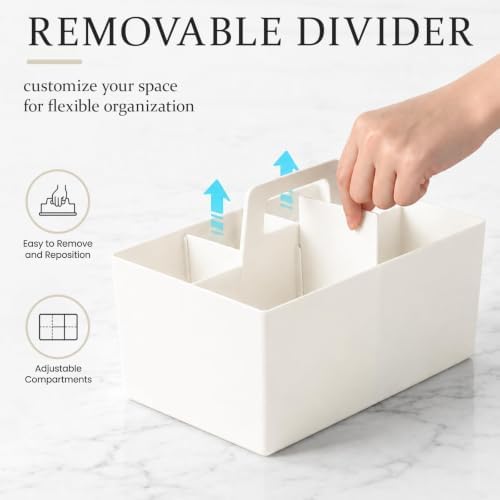 Multipurpose Caddy Organizer with Handle Plastic Desk Storage, White