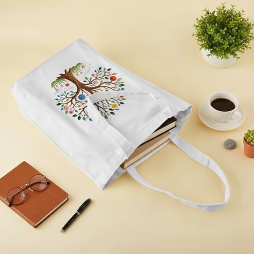ERKOON Embroidery Canvas Tote Bag for Beginners, Needlepoint Arts Crafts Cross Stitch Kits for Adults Including Stamped Embroidery Bag with Hoops, Needle, Instruction and Color Threads (Tree)