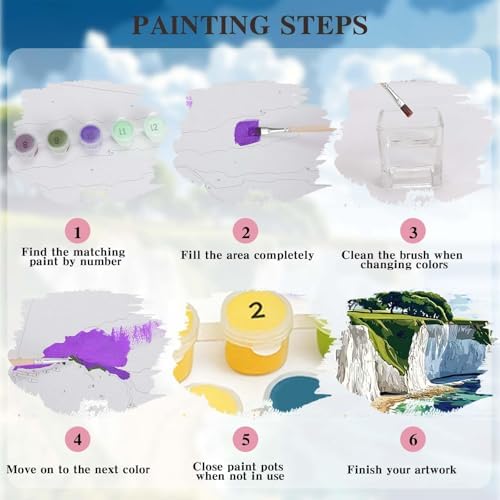 Alptiny Coastal Landscape Paint by Numbers Kit for Adults Beginner, Cliffside Beach Paint by Number Kits, DIY Seaside Oil Painting Kit for Relaxation & Home Decor, 16x20 Inch