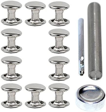 45sets Stainless Steel Leather Rivets with Tools Kits Double Cap Rivet Tubular Metal Studs Repairs Decoration Craft Accessories for Leather Craft Clothes Shoes Bags Belts (10mm Silver with Tools)