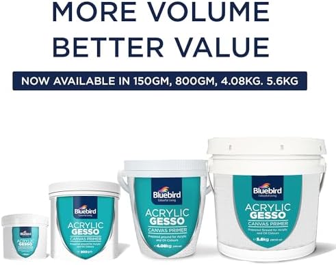 BLUEBIRD Heavy Gesso Primer for Acrylic Painting, Gesso Surface Prep Medium for Acrylic Paint and Oil Paint (White, 197.5 Oz)