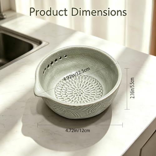 Ceramic Grater Bowl, 2-in-1 Garlic Grater & Herb Stripper (white, 7Holes)