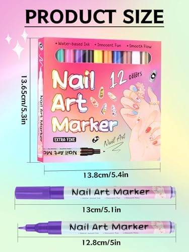 Kalolary 12 Color 0.5MM Nail Art Pens Set 3D Nail Art Pens