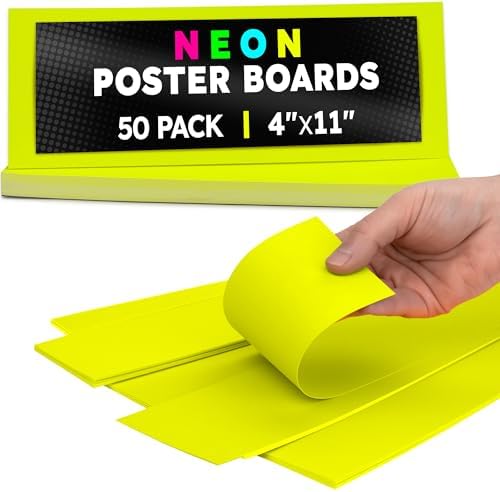 Hygloss Small Poster Board 4x11 - 50 Neon Yellow Single Color Bulk Pack - 10 Pt. Thickness Colored Poster Board Paper for Projects, Flash Cards, Signs - Posterboard Multipack 4" x 11"