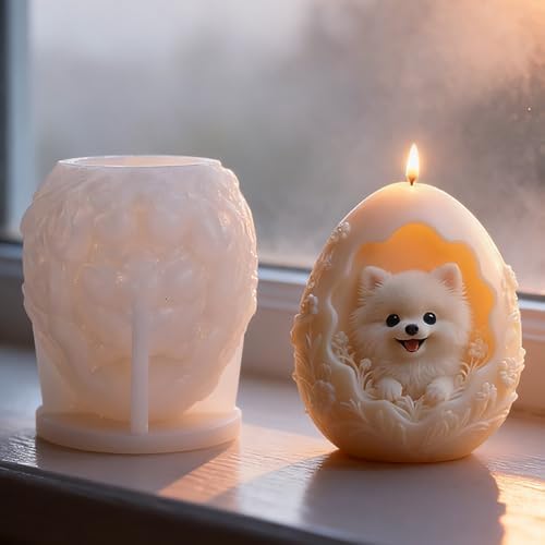 Konrisa Egg Shape Candle Molds, Cute Pomeranian Dog Resin Casting Molds DIY Craft Ornament, Handmade Aromatherapy Candle Making Molds for Resin