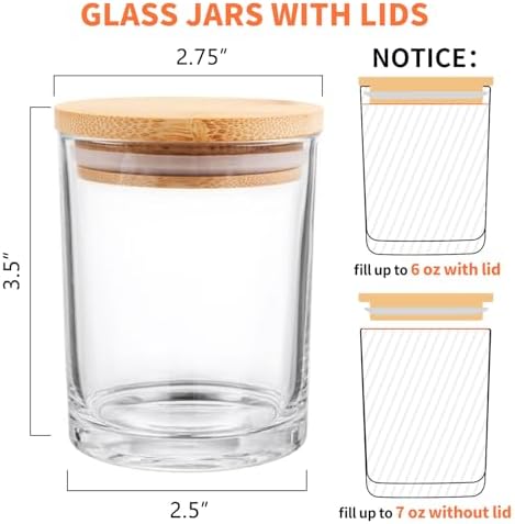 SUPMIND 15P Glass Candle Jars with Bamboo Lids, 7oz Clear Candle Containers