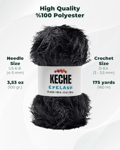 Eyelash Fun Fur Yarn - Premium Soft Crochet Yarn DIY Hand Knitting 100% Polyester 175 Yds 3.53 Oz - Black