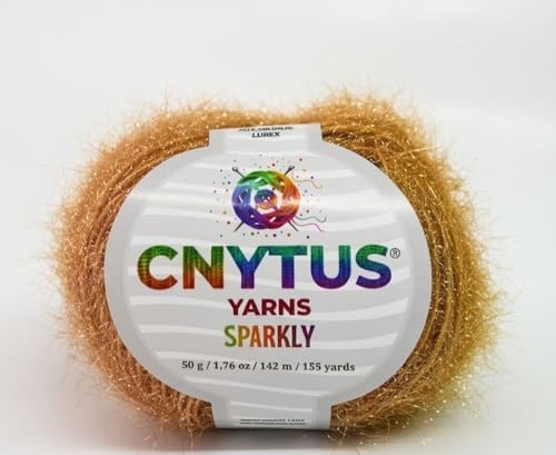 Sparkly Eyelash Fantasy Knitting Yarn | Metallic Lurex Nylon Short Eyelash Yarn | 50g (1.76oz) |140m(155 Yards) | Shiny Crochet Thread for Amigurumi & Decorative Projects (1, Dark Gold)
