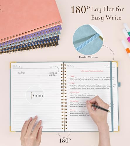 Hardcover Spiral Notebook Journal 8.5” x 11”, A4 Large Leather Notebooks for Women Men, Lined College Ruled Notebook, 100 GSM Paper, Spiral Bound Journals for Work School Note Taking Business, Blue