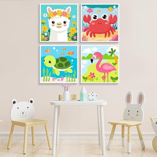 Gemozaic 4 Pack Paint by Numbers Kit for Kids Age 4-12 with Frame and Easel