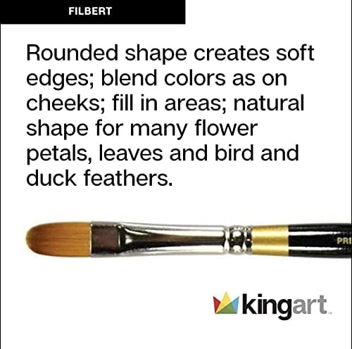 KINGART Premium 5 pc. Original Gold 9500 Series Filbert Artist Brush Set, Synthetic Golden Taklon Hair for Acrylic, Oil, Watercolor and Gouache Painting, Short Handle, 5 Sizes: 2, 4, 6, 8, 10