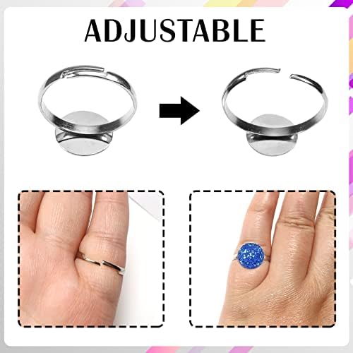 TOAOB 60pcs Blank Rings Silver Plated Adjustable Flat Rings with Blank Base Jewelry Findings