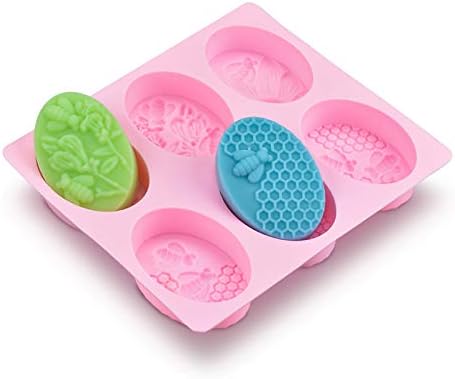3Pcs/Set Honey Bee Silicone Soap Molds, 3D Bee Honeycomb Chocolate Candy Molds Silicone Oval Molds Beehive Cake Baking Pan Homemade Craft Beeswax Bath Bomb Lotion Bars Mold