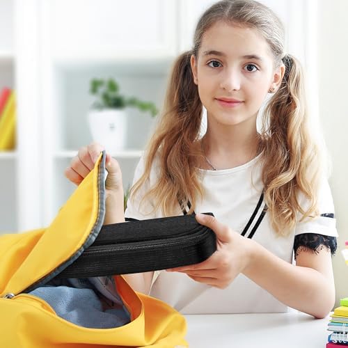 Zannaki Large Capacity Pencil Pouch Organizer | Soft Corduroy Pencil Box for Girls Boys Teens | Cute Big Pen Bag with Multiple Zipper Pockets - Pencil Case Storage for Art Supplies & Stationery-Black