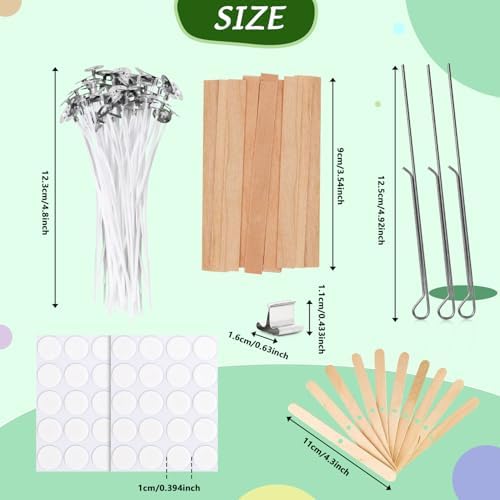 Candle Making Supplies Kit - Natural Cotton & Wooden Wicks with Stickers, Sustainers, Holders for Soy Wax, Beeswax, Coconut Wax DIY Candle Making Supplies (Pack of 6)