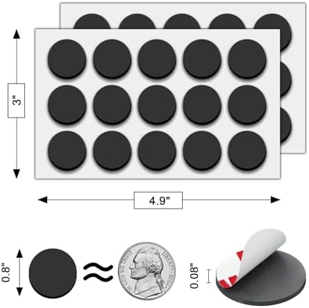 Towjug Round Magnets with Adhesive Backing 0.8" x 0.08", 30 Magnetic Dots