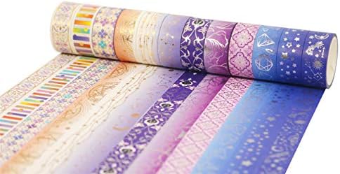 YUBBAEX Galaxy Washi Tape Set Purple Stars Decorative Tapes Silver Gold Foil Masking for Arts, DIY Crafts, Journal Supplies, Planners, Scrapbook, Gift Wrapping (Purple Night 12 Rolls)