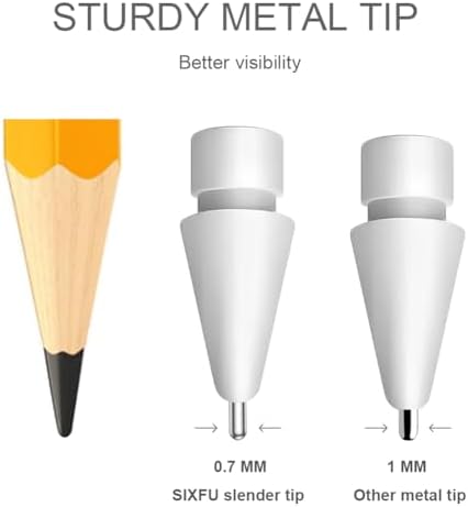 Set of 6 Tips for Apple Pencil, Upgraded No Wear Out Metal Pencil Pro Tips for Apple Pencil 1st/ 2nd Gen/USB-C iPencil Tip