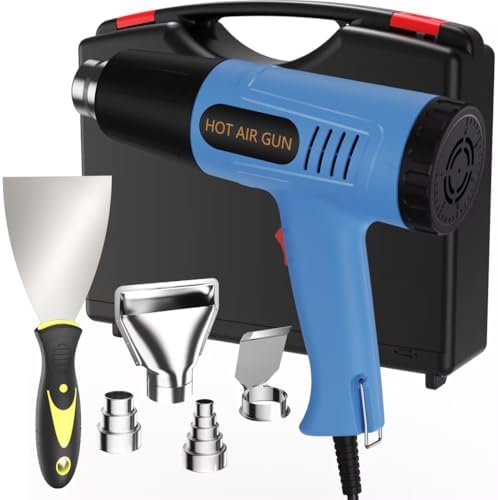 Heat Gun, 572 & 1112°F Temp Ranges, 2-Speed Adjustable, 110V with 4 Nozzles, Overload Protection, 4.9FT Cord, for Crafts and Shrink Wrap (Toolbox Set)