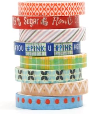 YUBBAEX 8 Rolls Basic Washi Tape Set Cute Pattern Masking Decorative Tapes for Arts, DIY Crafts, Journals, Planners, Scrapbooking, Wrapping (Travel Label)