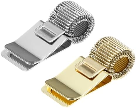 PATIKIL 2Pcs Pen Holder Clips, Metal Pen Clip Holder Adjustable Loop Pen Pencil Organizer with Single Spring Loop for Notebook, Clipboard, Silver Tone, Gold Tone
