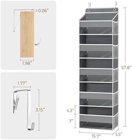 Over the Door Organizer, Hanging Yarn Storage, Large Capacity Knitting Organizer with 5 Mesh Side Pockets, Hanging Shelves for Yarn,Crochet Accessories and Knitting Supplies,Gray
