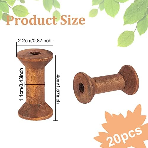 BENECREAT 20Pcs Antique Wooden Empty Spools, 1.57"/ 40mm Empty Thread Spools Wooden Ribbon Spools Bobbins for Wire Weaving Arts DIY Wood Projects