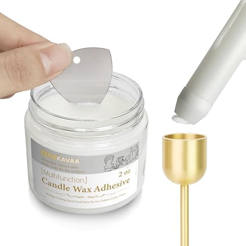 White Reusable Candle Wax Adhesive Gel 2oz Self-Scoop Paste with Mini Spatula Non-Slip Candle Fixing Wax for Pillar Candles, Candle Holders, Displays & Home Décor, Clear, Easy to Clean & Residue-Free