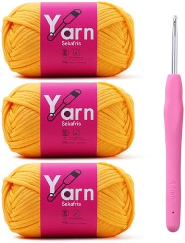 Crochet Yarn 150g/163.5yds Cotton Yarn for Crocheting - Beginner-Friendly with Easy-to-See Stitches - Chunky Cotton-Nylon Blend (Golden Yellow)