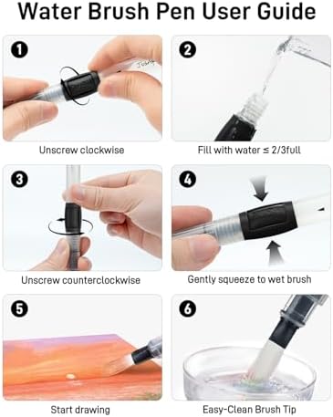 JusArt Water Brush Pens 12-Pack Leak-Proof Refillable Watercolor Pens