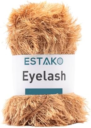 Estako Eyelash Yarn, Soft Fuzzy Faux Fur for Crochet and Knitting, Camel