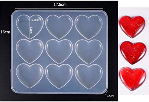 Heart Shape Epoxy Mold 9Pcs 5.2 x 4.2cm DIY Resin Casting Jewelry Love Heart Keychain Pendant Making Silicone Mold