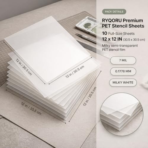Blank Mylar Stencil Sheets, 10 Pack, 12 x 12 Inch, 7 Mil PET Plastic