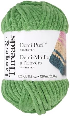 Loops & Threads Demi Purl Yarn – Super Bulky 100% Polyester, Soft Plush Chenille Yarn for Knitting & Crochet, Ideal for Blankets, Hats, Scarves & Crafts, Jadesheen