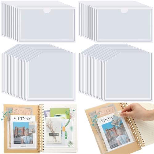 Junkin 40 Pcs Adhesive Pockets for Planners Self Sticky Clear 2 Styles | Top Open Index Card Holder, Vinyl Adds Storage to Notebooks Journals, Ideal Inserts in Office School Scrapbook Organizing