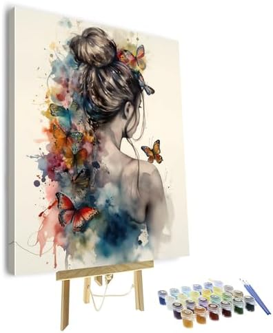 TUMOVO Adult Paint by Number Kits on Canvas, Woman with Butterflies Paint by Numbers, Butterflies on Woman Back Painting by Numbers Adult Painting-by-Number Kits, DIY Kits with Framed, 16 X20 Inch