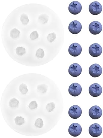 7 Cavity Blueberry Silicone Mold – 2 Pieces Silicone Fruit Mold for Chocolate, Fondant, Candle, Resin & Cake Decor, 3D DIY Berry Candy Baking Tool for Parties & Gifts (Blueberry)
