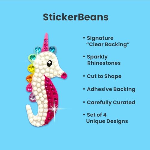 StickerBeans® Rhinestone Stickers - Whimsical Sticker Pack, 2” x 2” Each, Unique Sparkly Cut-to-Shape for Collecting, Trading, Decorating Laptops, Phone Cases, Scrapbooks