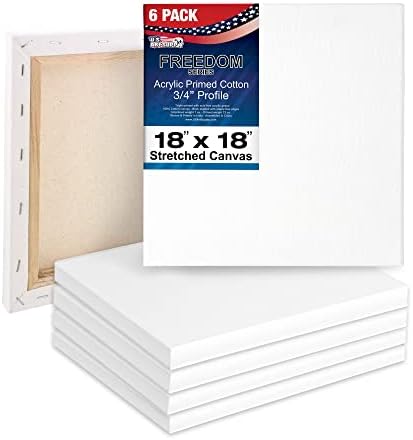 U.S. Art Supply 18"x18" Stretched Canvas for Painting, 3/4" Profile, 6-Pack