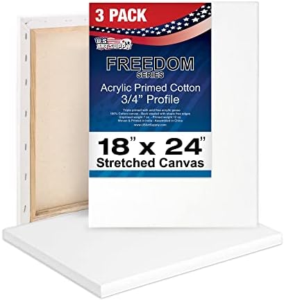 U.S. Art Supply 18"x24" Stretched Canvas for Painting, 3/4" Profile, 3-Pack
