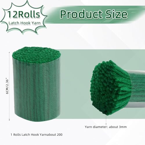AKZYTUE 12 Rolls Latch Hook Yarn, Precut Rug Yarn for Latch Hook Kits, Crochet Yarn Bundles for Latch Hook Rug Making, DIY Tapestry Crafts for Adults & Beginners,Dark Green